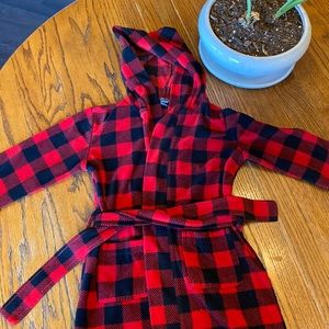 Eddie Bauer Boys Quest Fleece Hooded Check Robe with Belt, Sz XXS (4-5)